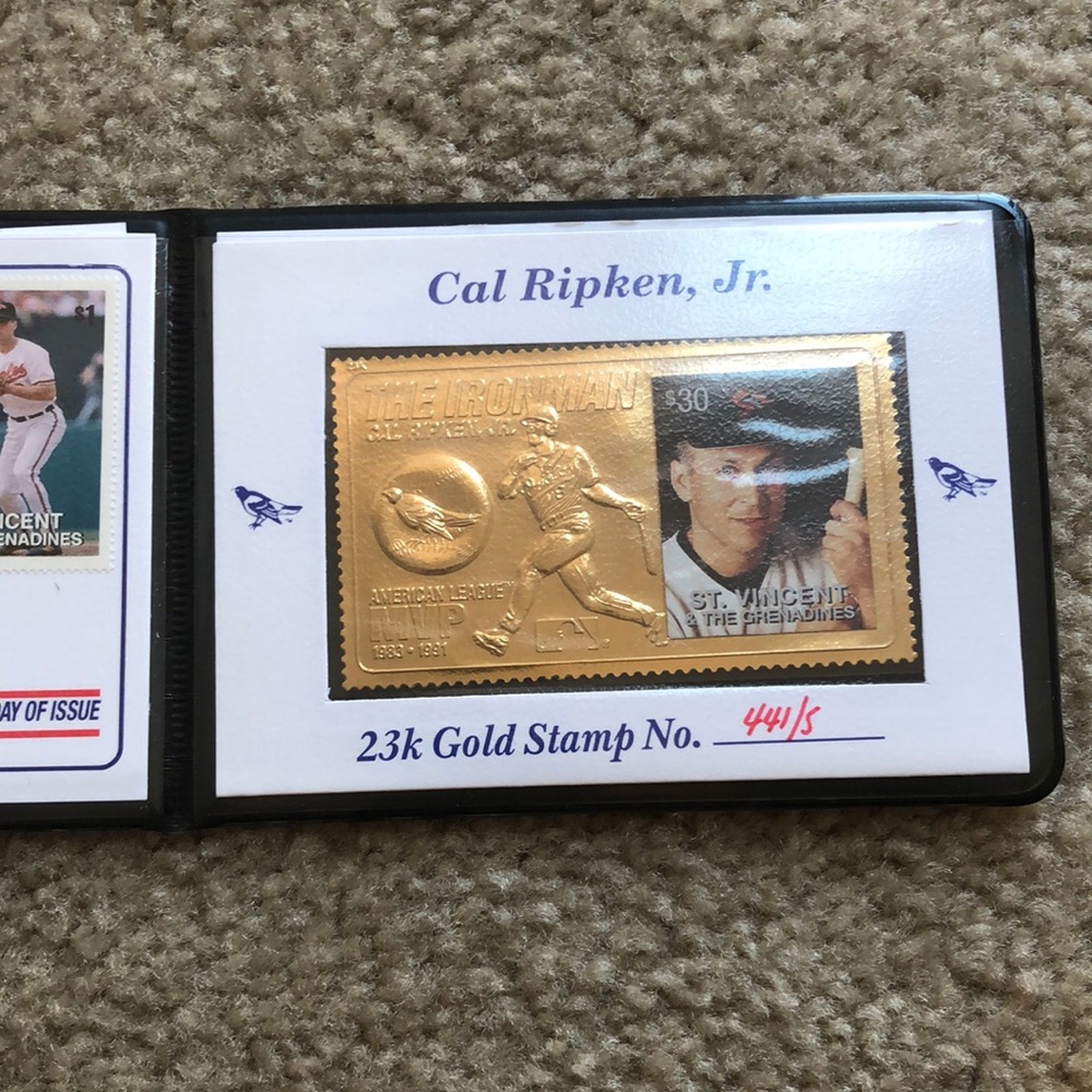 1995 Cal Ripken Jr. 23 Kt Gold Stamp & Card w/ COA